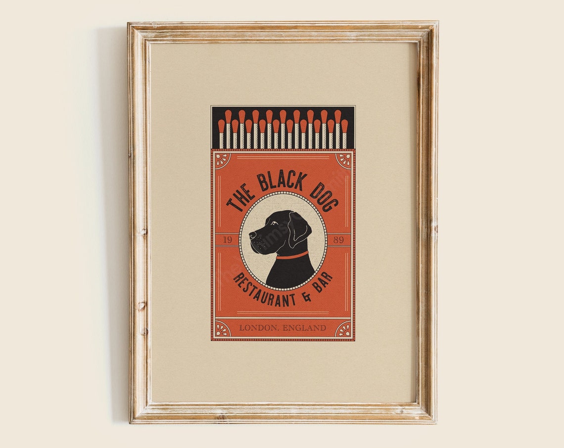 The Black Dog London England Restaurant and Bar Matchbox Art Print