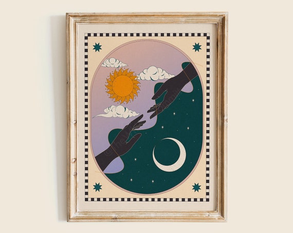 Sun Moon Celestial Art Print, Whimsical Decor