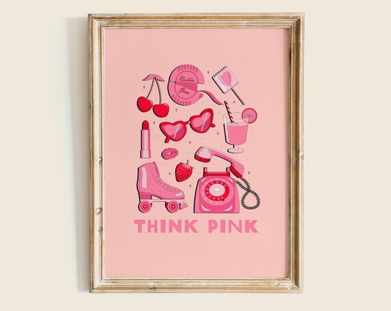 Think Pink Retro Collage Roller Skate Phone Cherry Girls Poster