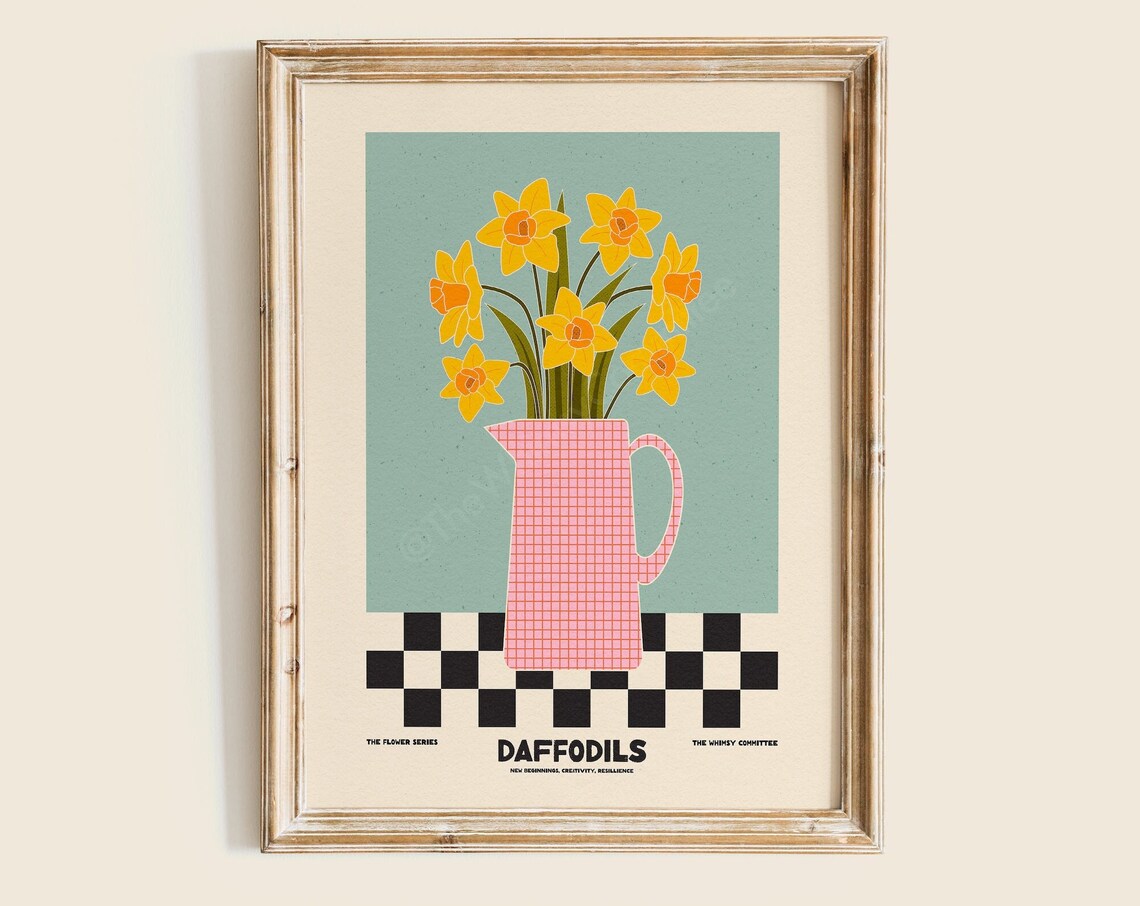 Daffodil Floral Art Print, Spring Wall Decor
