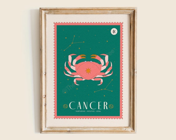 Cancer Star Sign Art Print Zodiac Poster Celestial Wall Decor