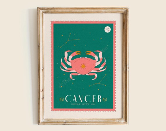 Cancer Zodiac Sign Crab Constellation Stamp Celestial Poster