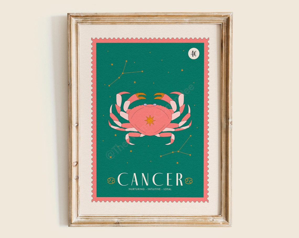 Cancer Zodiac Sign Crab Constellation Stamp Celestial Poster