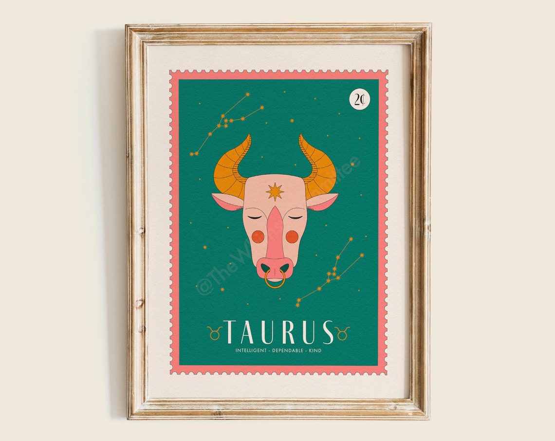 Taurus Star Sign Art Print Zodiac Poster Celestial Wall Decor