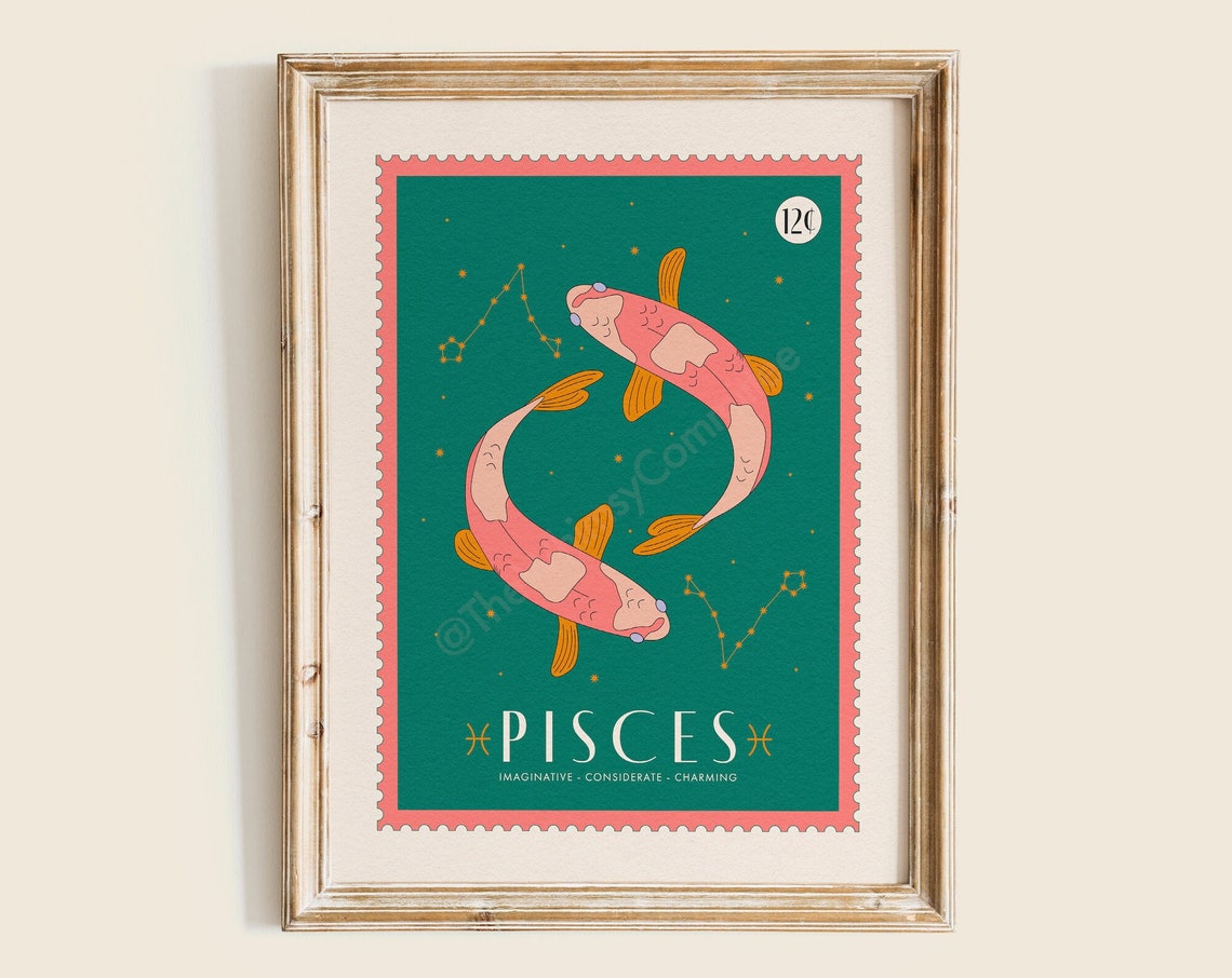 Pisces Star Sign Art Print, Celestial Zodiac Poster