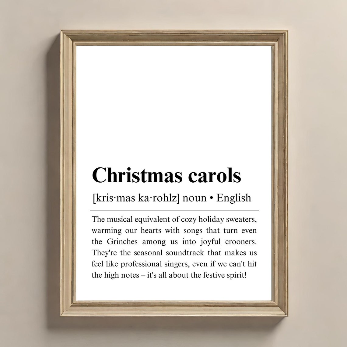 Christmas Carols Dictionary Definition Holiday Music Typography Poster