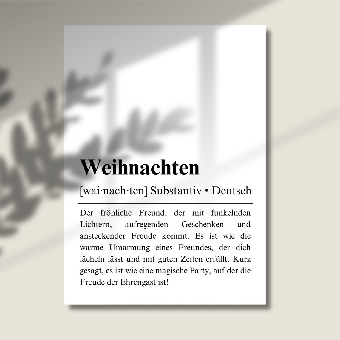 Weihnachten German Christmas Dictionary Definition Typography Poster - Image 2