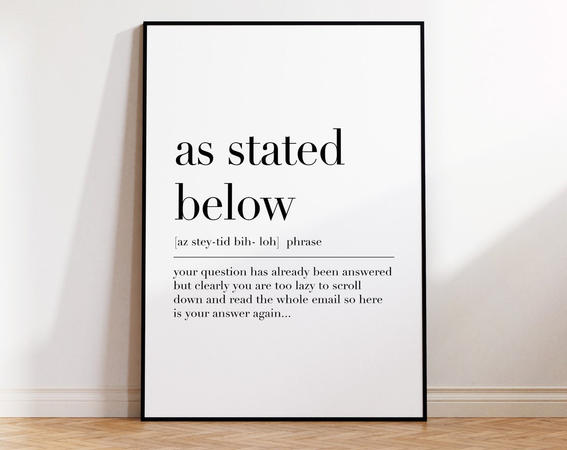 As Stated Below Funny Office Definition Phrase Wall Art Poster