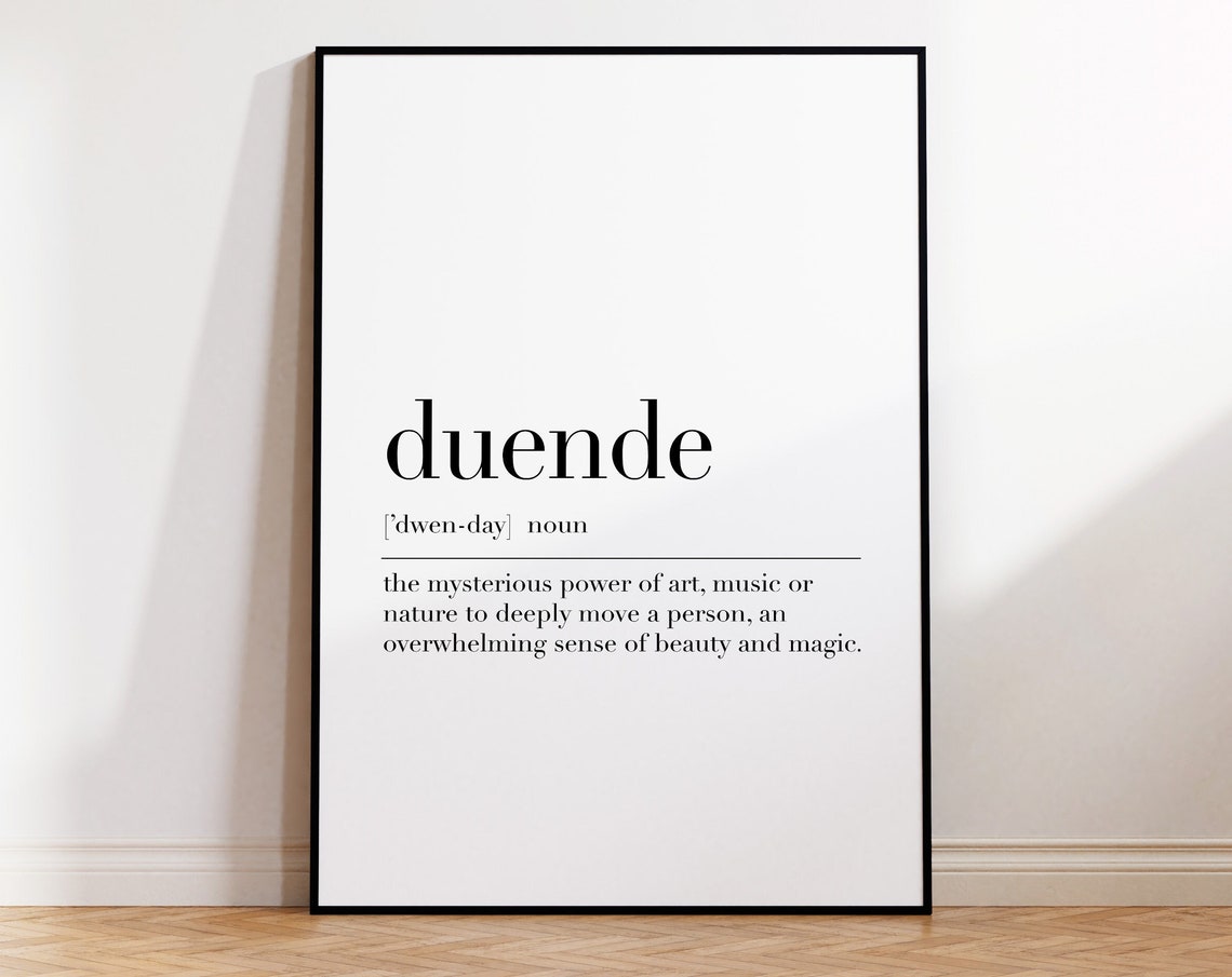 Duende Definition Minimalist Black White Dictionary Art Poster