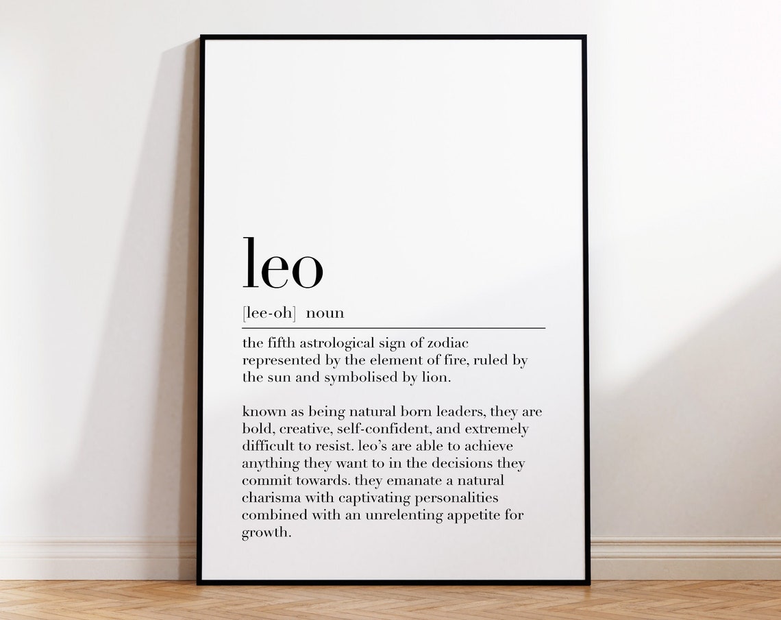 Leo Zodiac Definition Astrology Minimalist Dictionary Art Poster