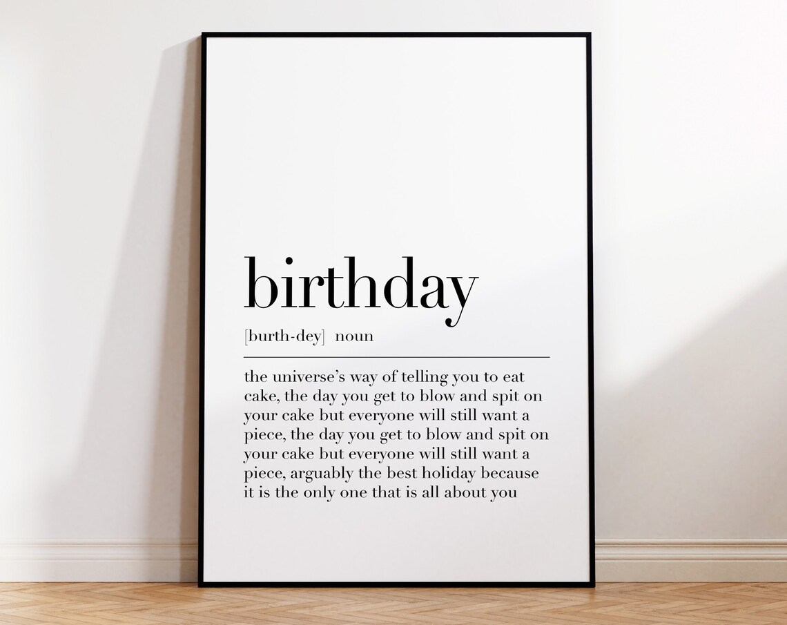 Birthday Definition Print Birthday Quote Wall Art Birthday Print Dictionary Poster Birthday Gifts Happy Birthday Sign Art