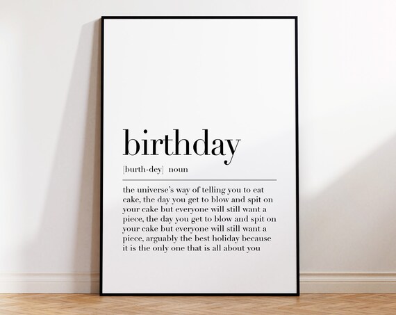 Birthday Definition Print Birthday Quote Wall Art Birthday Print Dictionary Poster Birthday Gifts Happy Birthday Sign Art