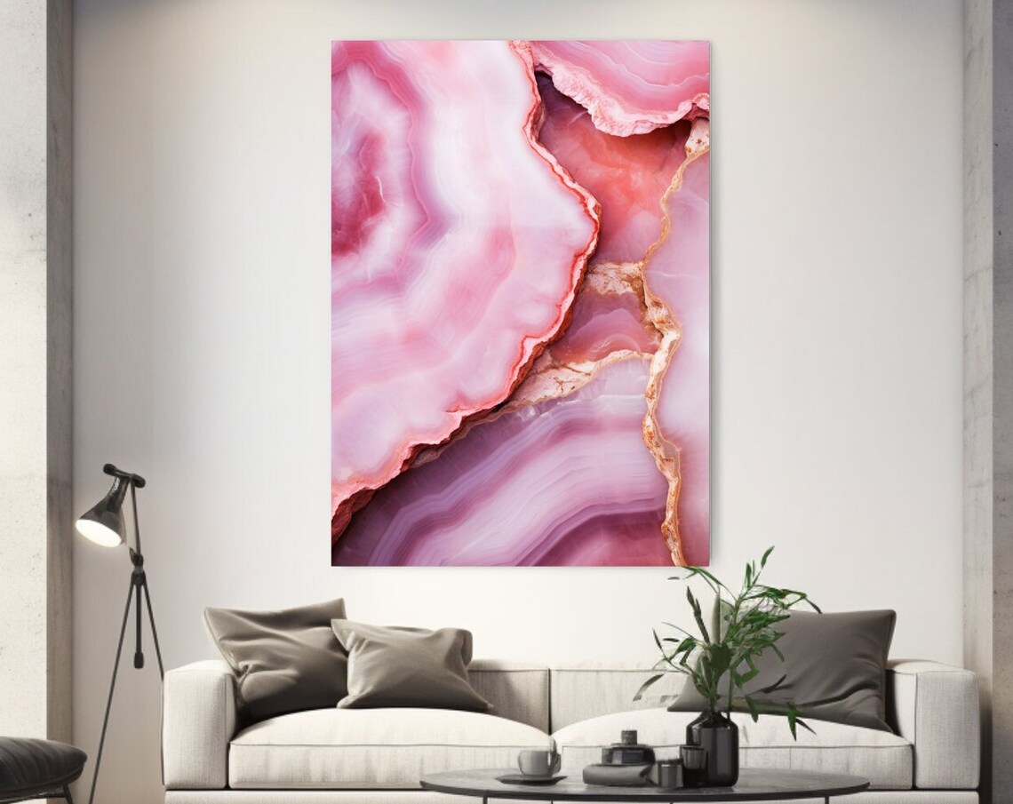 Rose Pink Agate Crystal Geode Layers Warm Metallic Dreamy Wall Art Print