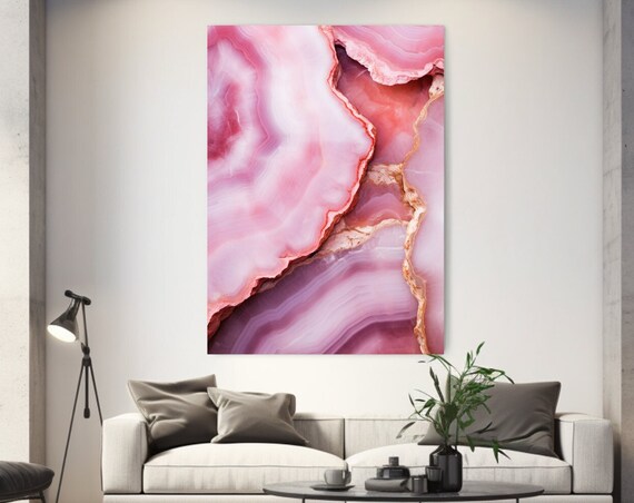 Gem Stone Crystal Abstraction Pink Print Aesthetic Home Decor Wall Art Gift Room Decor Wall Hanging Luxury Design