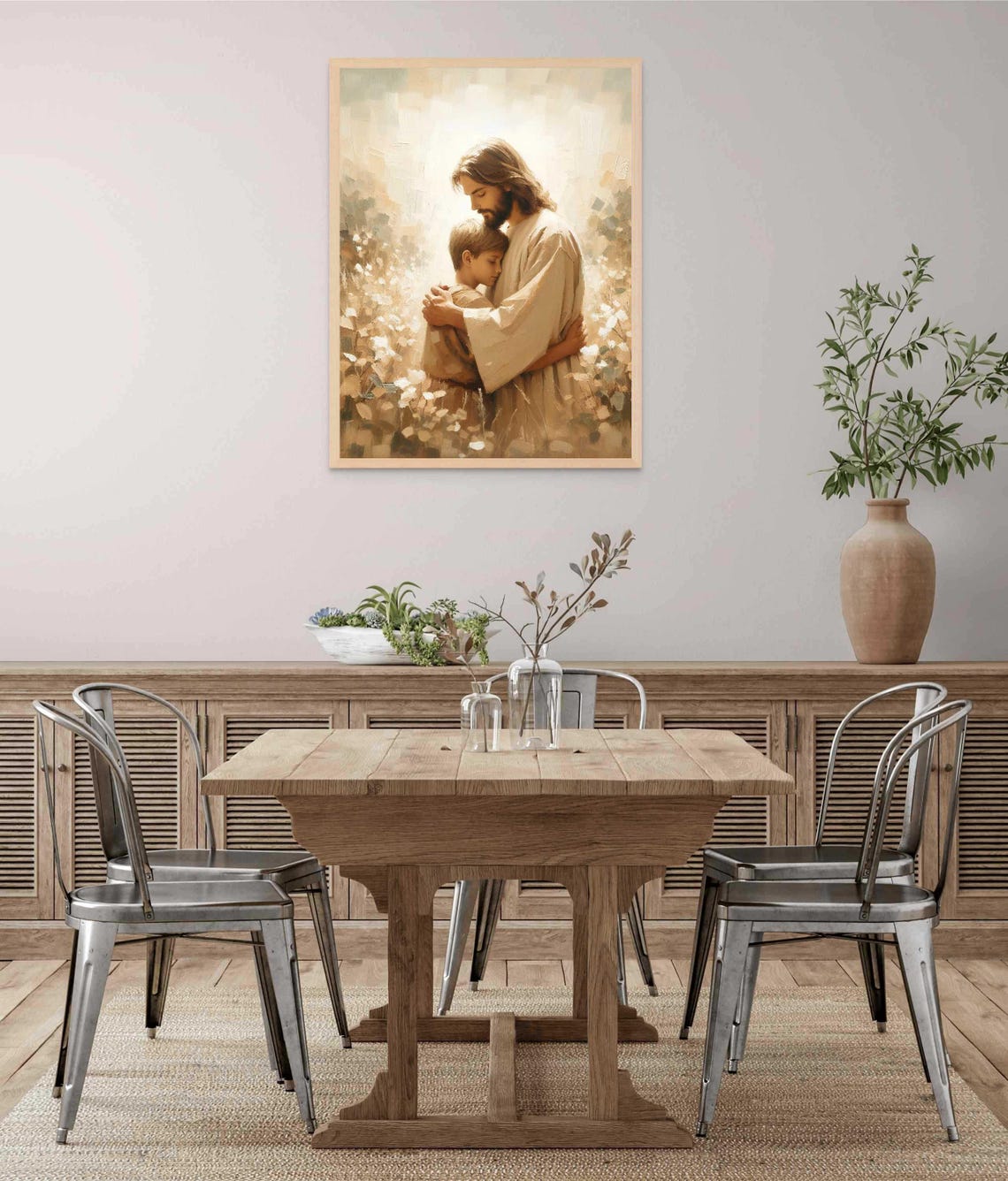 Jesus Embracing Young Boy Among White Blossoms In Soft Light Poster - Image 6