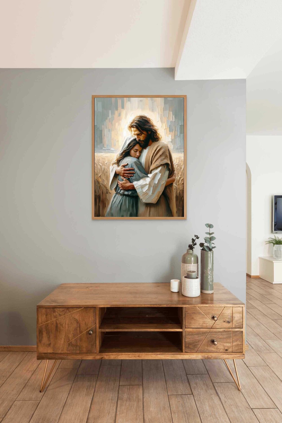 Jesus Embracing Young Woman In Wheat Field Under Glowing Light Poster - Image 3