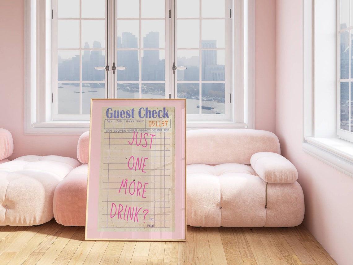 Guest Check Just One More Drink Funny Retro Bar Dorm Wall Art - Image 3