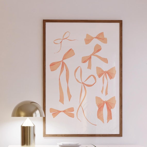 Orange Wall Art Bow Wall Art Trendy Art Prints Aesthetic Art Print Coquette Art Print Teen Girl Bedroom Orange Wall Art Dorm Wall Decor
