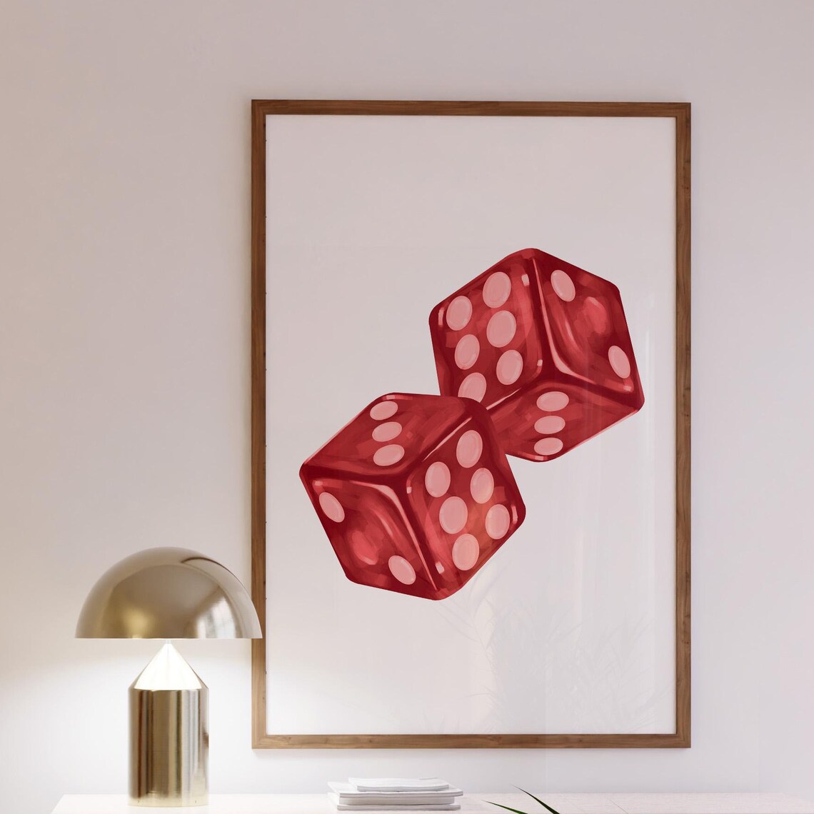 Two Dark Red Dice Rich Glossy Watercolor Preppy Game Room Poster
