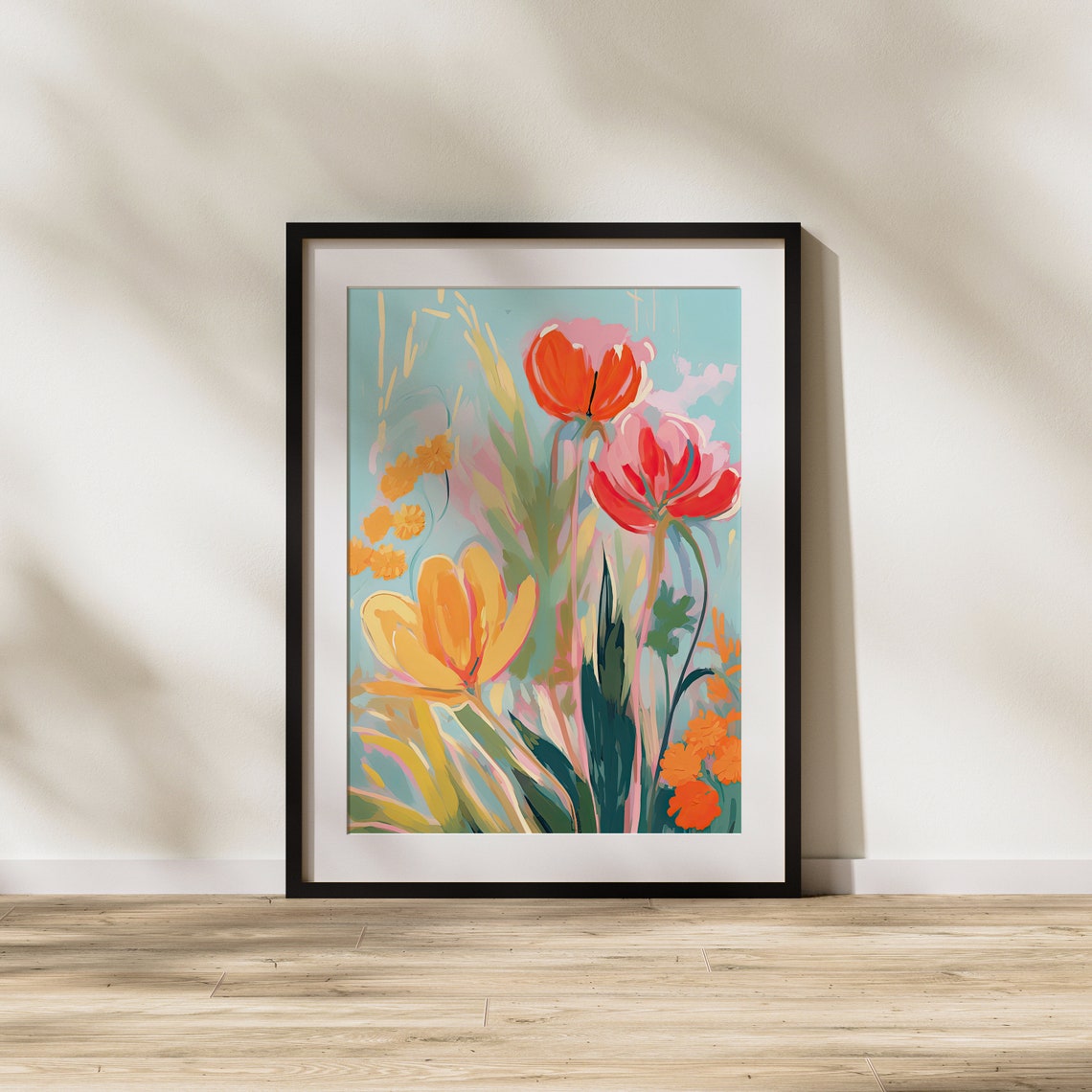 Bright Tulip Bouquet Colorful Modern Flower Garden Painting Poster - Image 3