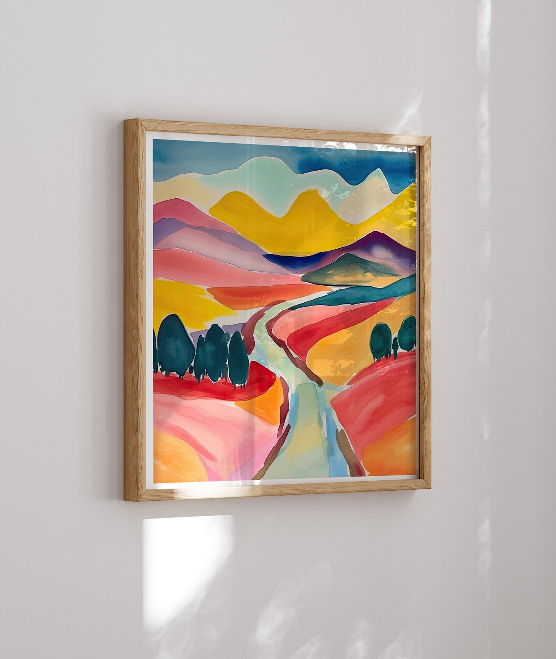 Colorful Rainbow Valley With Winding River Abstract Landscape Poster - Image 2