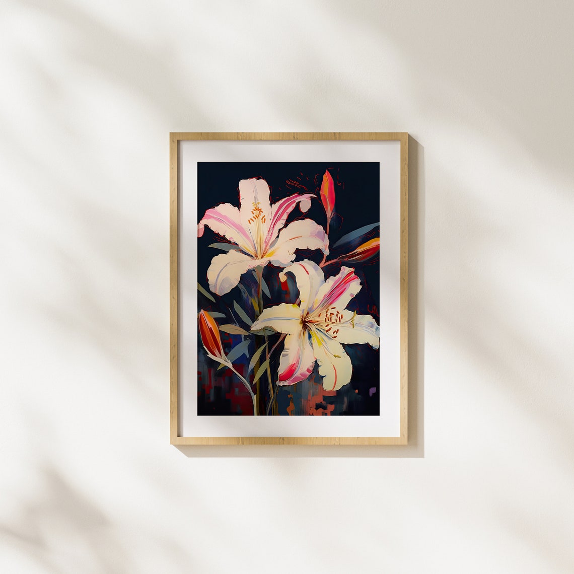 Elegant White Lily Blossoms Moody Dark Floral Still Life Poster