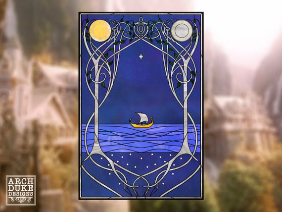 Rings Lord Elvish Trees Stained Glass Window Film