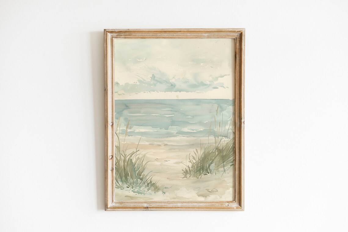 Neutral Beach Watercolor Art Print, Summer Seascape - Image 2