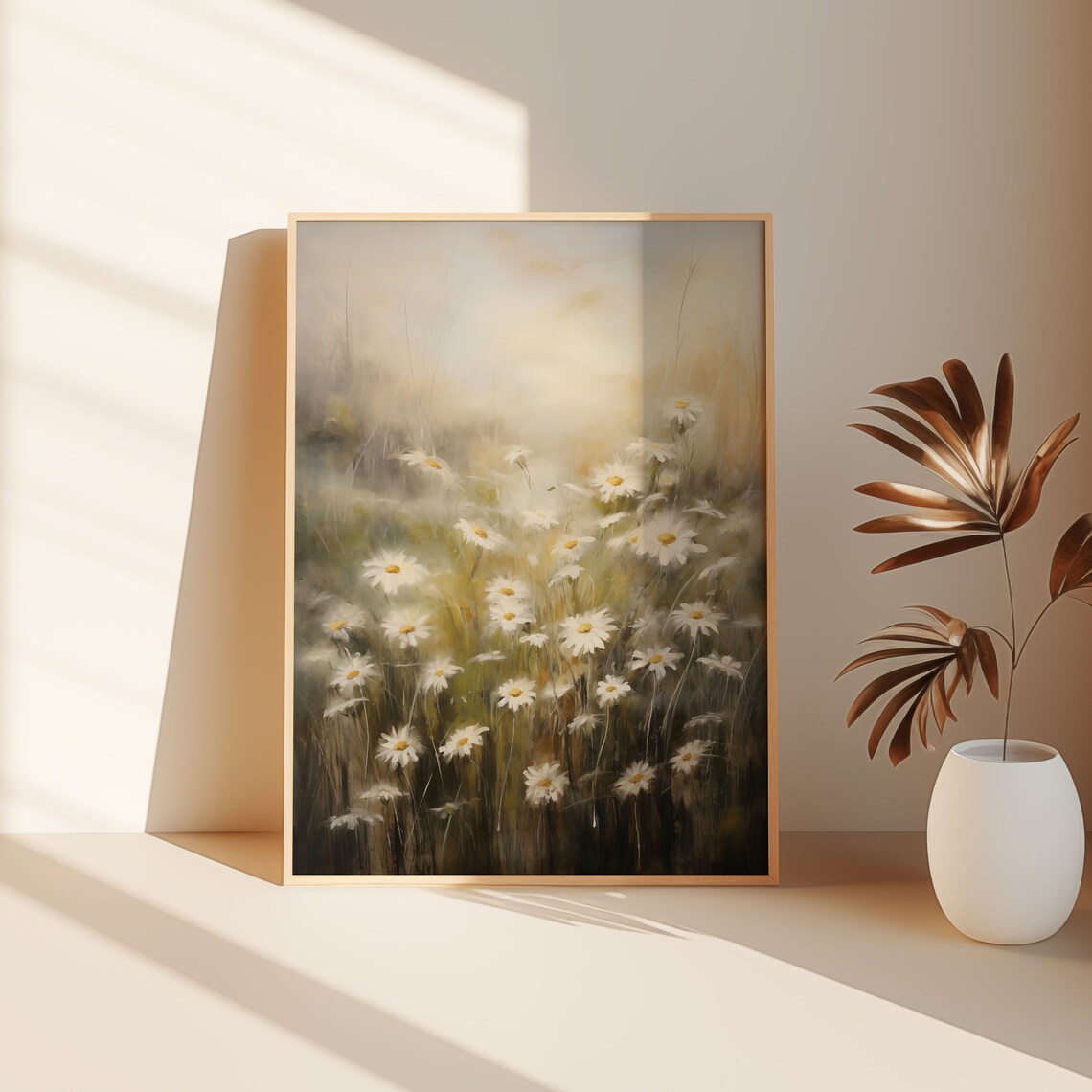 Moody White Daisy Field Dark Floral Farmhouse Vintage Poster - Image 2
