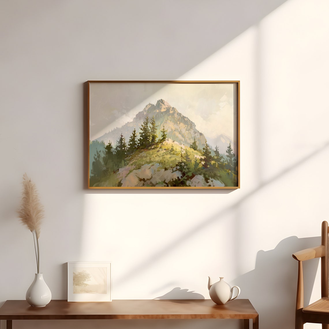 Rugged Mountain Peak with Pine Trees Impressionist Scenic Poster - Image 3