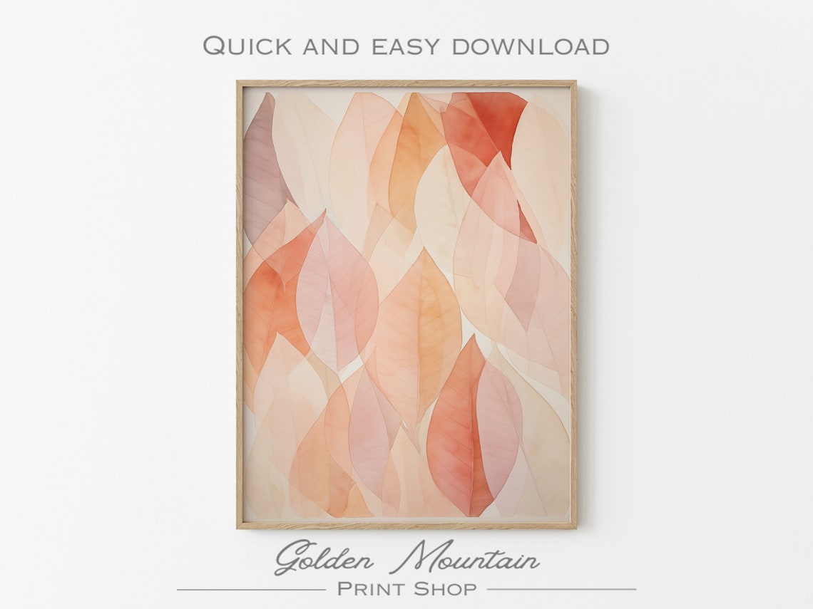 Abstract Translucent Leaves Peach Watercolor Botanical Poster - Image 3