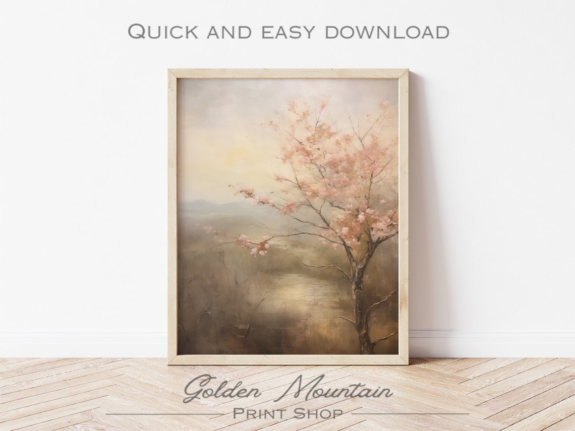 Moody Cherry Blossom Wall Art Neutral Spring Landscape Dark Flower Print Vintage Easter Tree Decor Rustic Summer Floral - Image 3