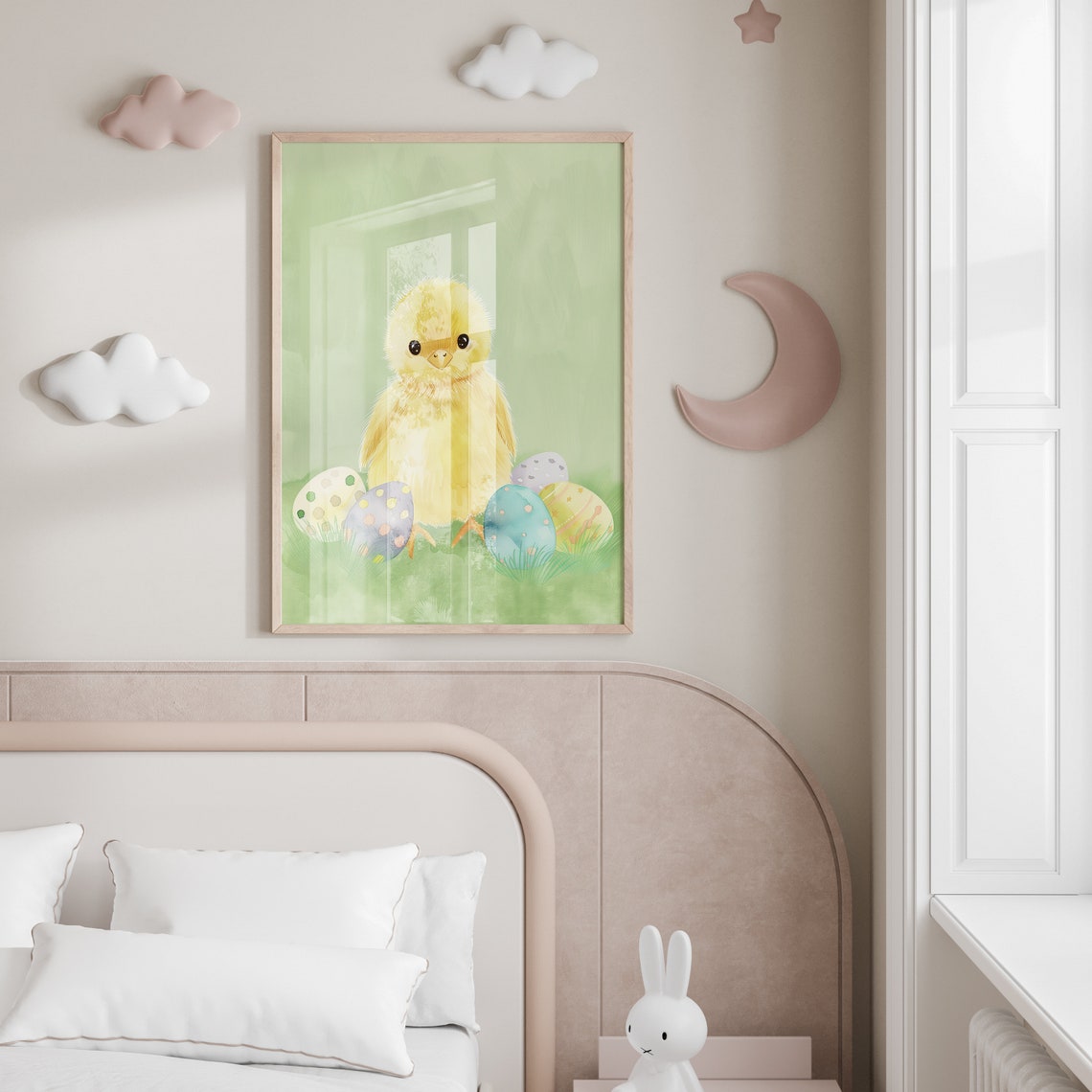 Sweet Baby Chick with Easter Eggs Pastel Spring Watercolor Poster - Image 2