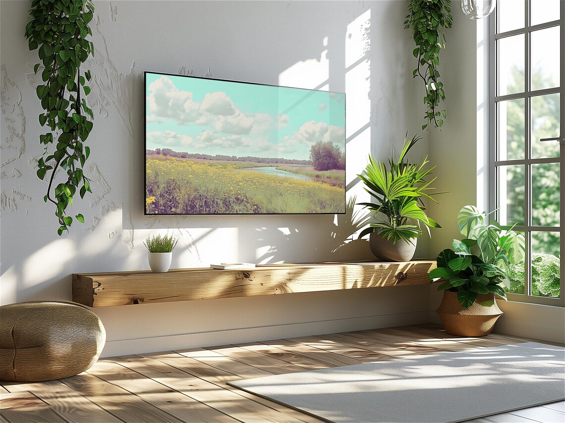 Yellow Wildflower Meadow Winding River Turquoise Sky Summer Poster - Image 3
