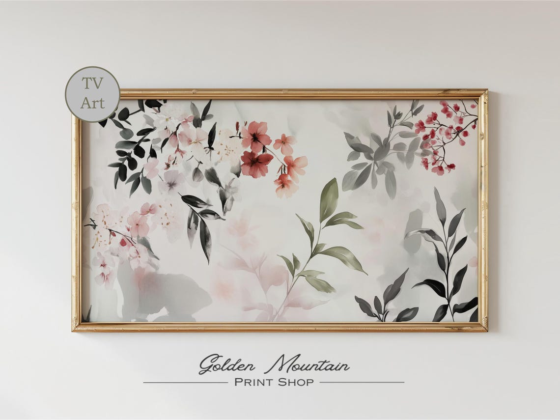 Cherry Blossom Watercolor Branch Abstract Spring Frame TV Art Print - Image 2
