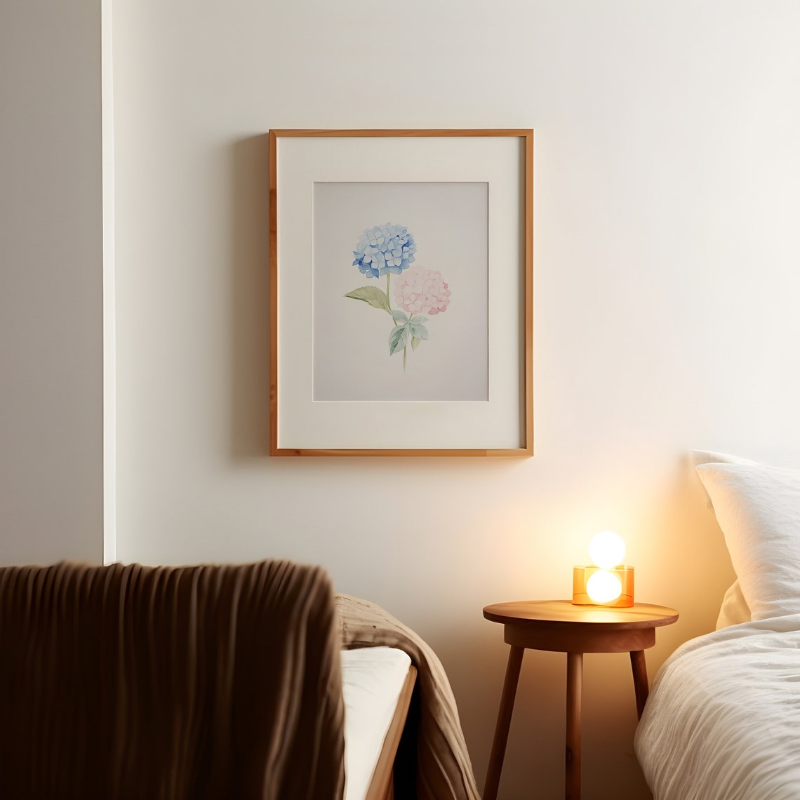 Soft Blue and Pink Hydrangea Watercolor Minimalist Floral Poster - Image 3