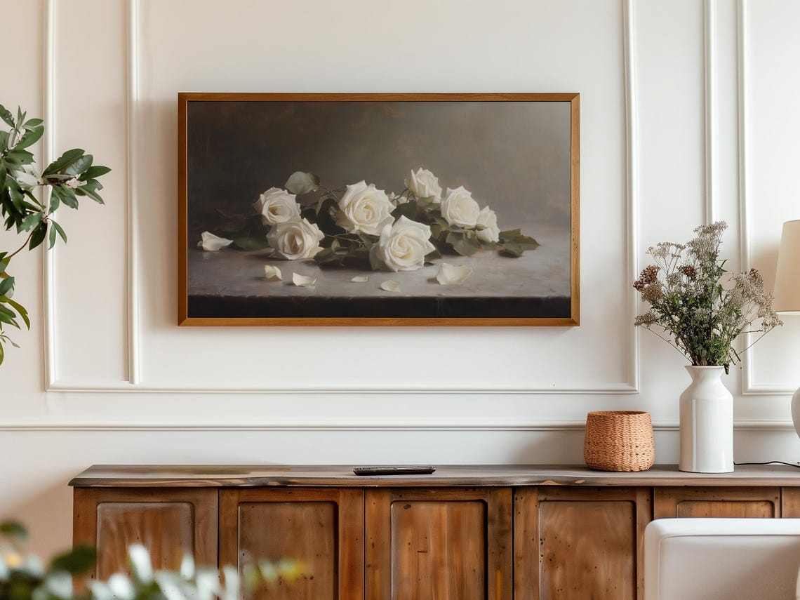 White Roses Dark Background Moody Elegant Floral Still Life Poster - Image 3