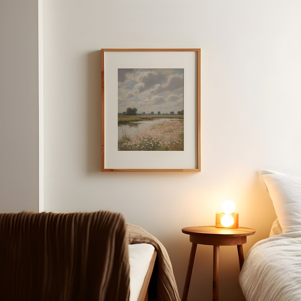 Pink Wildflowers Along River With Dramatic Cloudy Sky Poster - Image 3