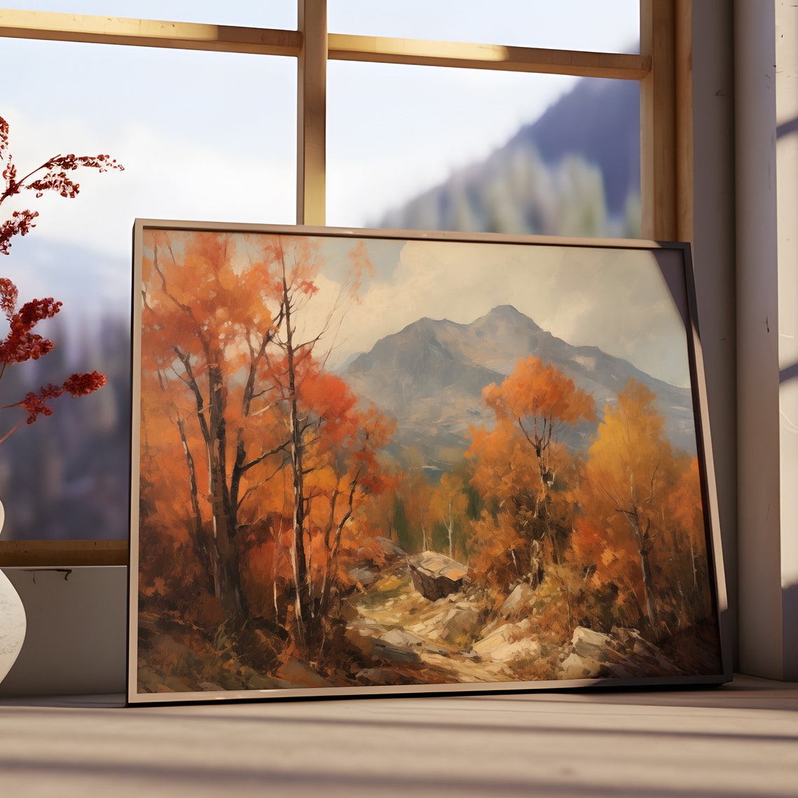 Autumn Mountain Valley Orange Trees Grand Scenic Fall Poster - Image 2