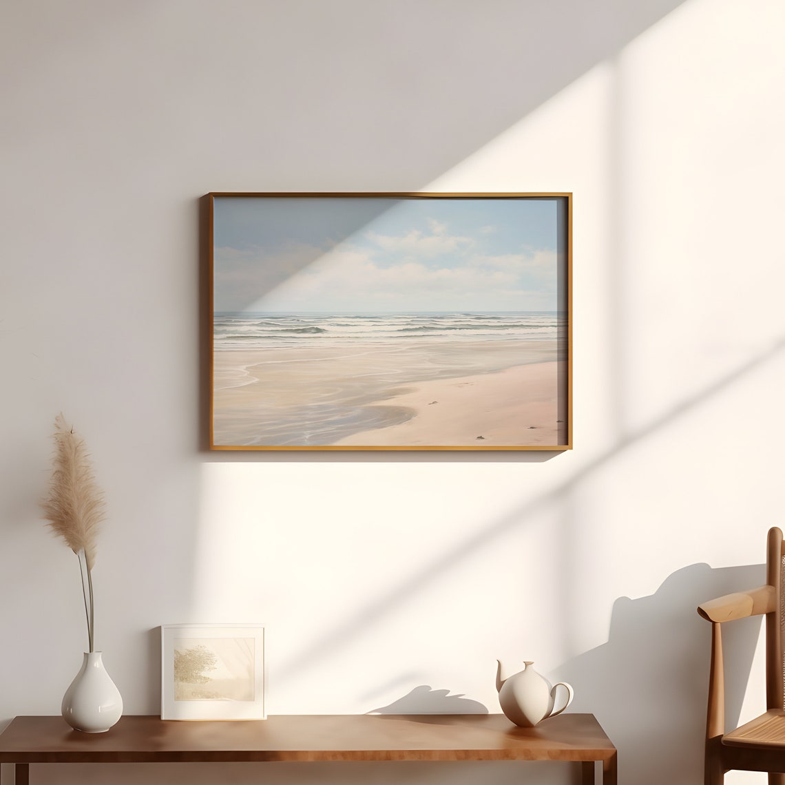 Calm Minimalist Ocean Shoreline Soft Waves Pastel Beach Wall Art - Image 3