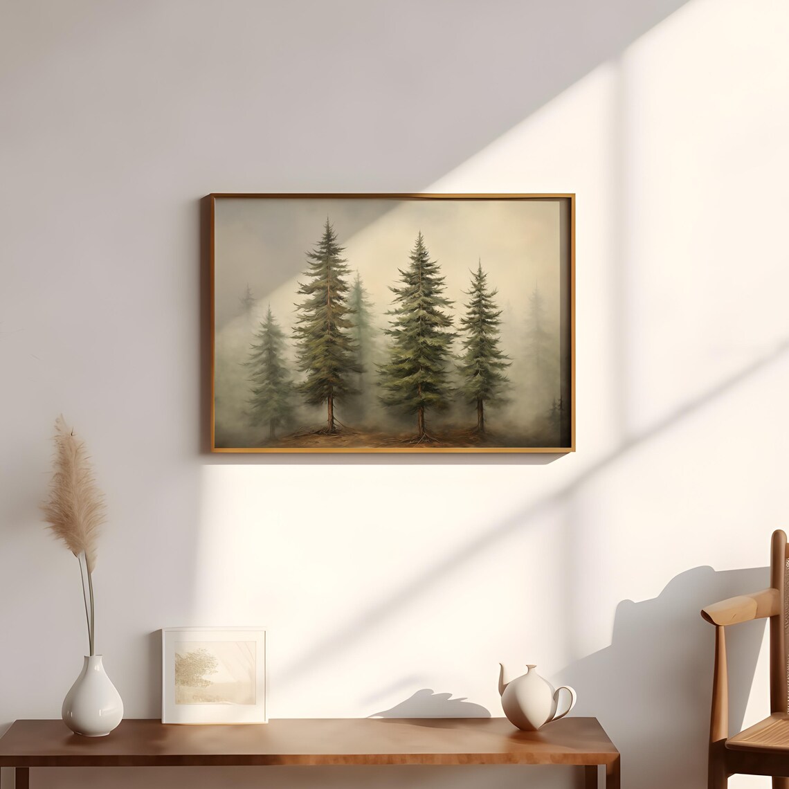 Misty Vintage Pine Tree Forest Neutral Winter Wonderland Poster - Image 2