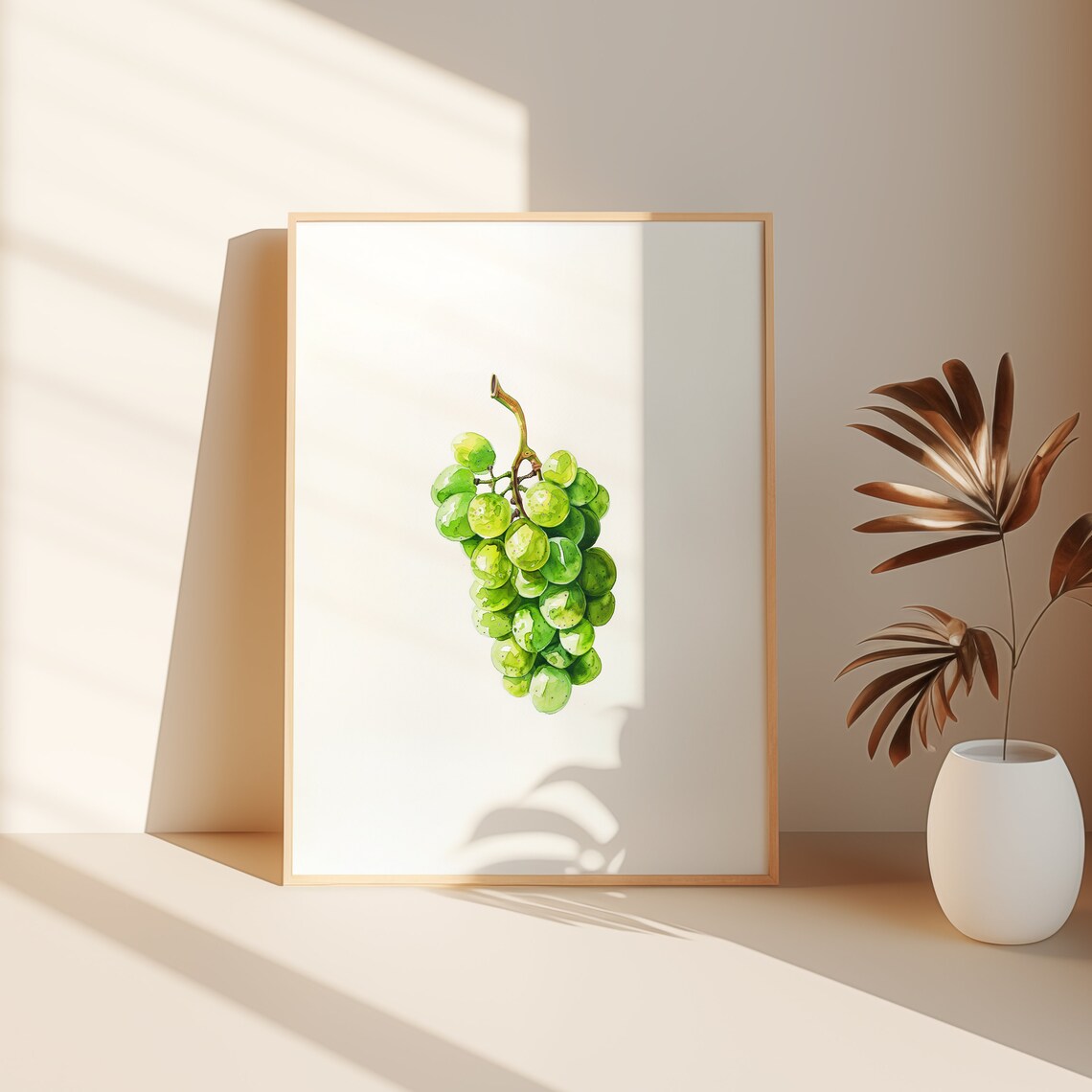Watercolor Green Grape Cluster On White Minimalist Botanical Poster - Image 2