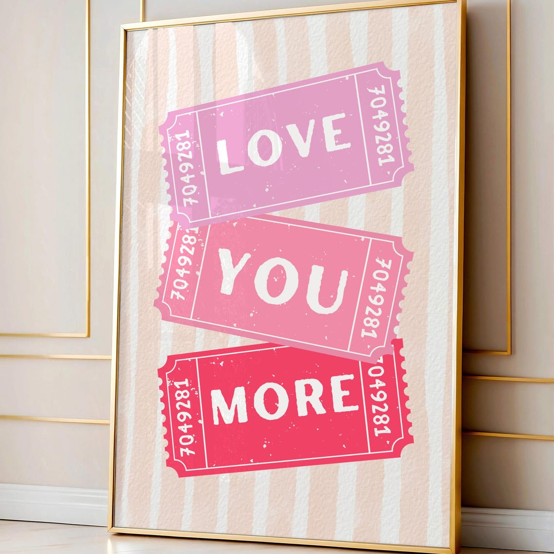 Love You More Vintage Pink Ticket Stubs Romantic Saying Print