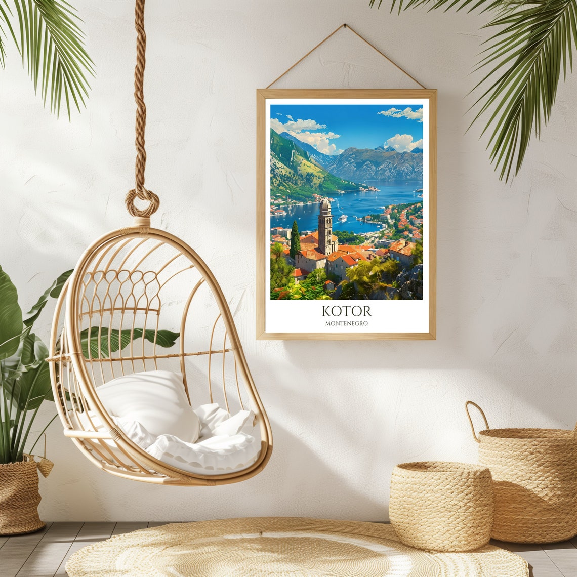 Kotor Bay Montenegro Old Town Church Tower Adriatic Travel Poster - Image 2