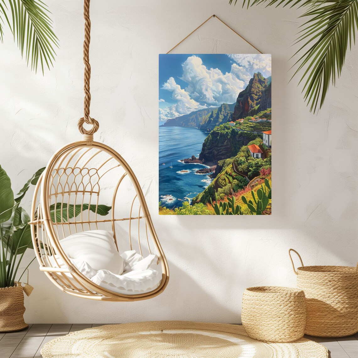 Madeira Flower Island Green Coastal Cliffs Portugal Travel Wall Art - Image 2