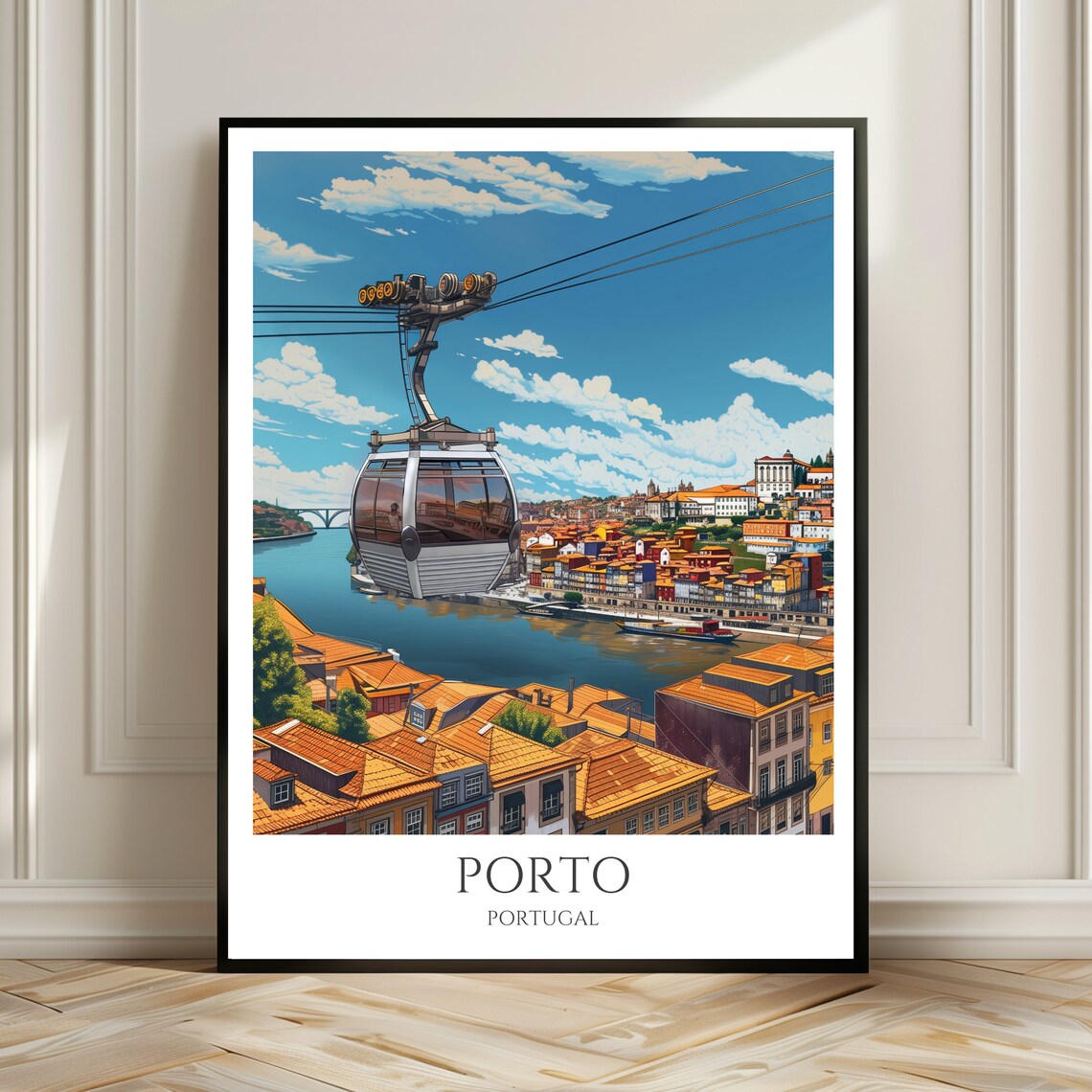 Porto Cable Car Ribeira River Douro Valley Portugal Travel Poster