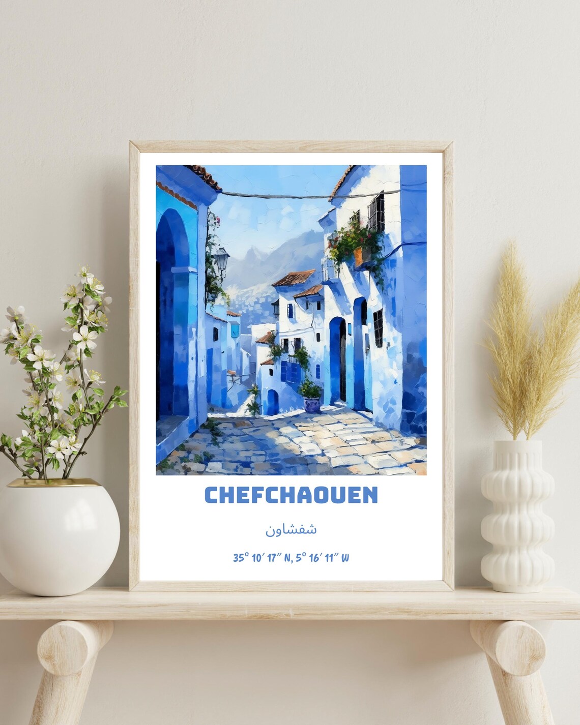 Chefchaouen Morocco Travel Poster, Africa Souvenir