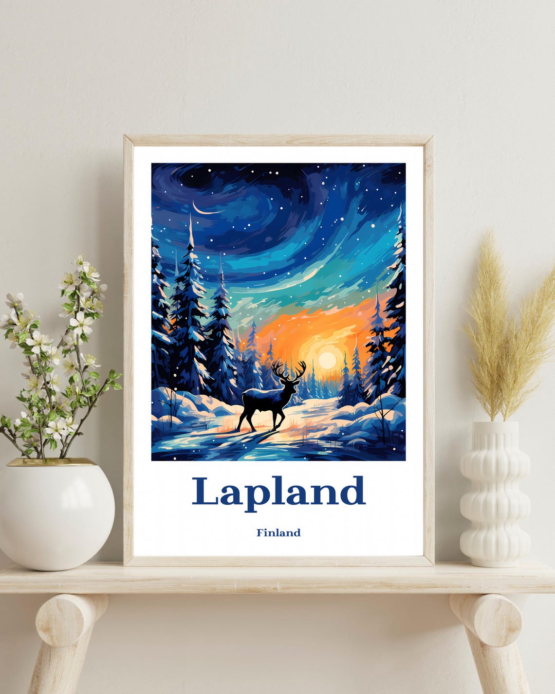 Lapland Travel Poster, Winter Finland Gift