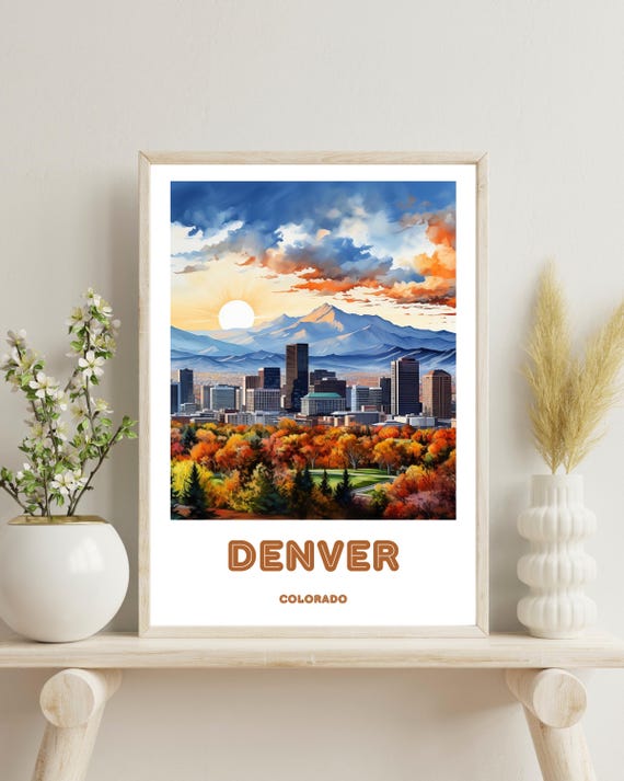 Denver Skyline Poster Print, Colorado Travel Souvenir