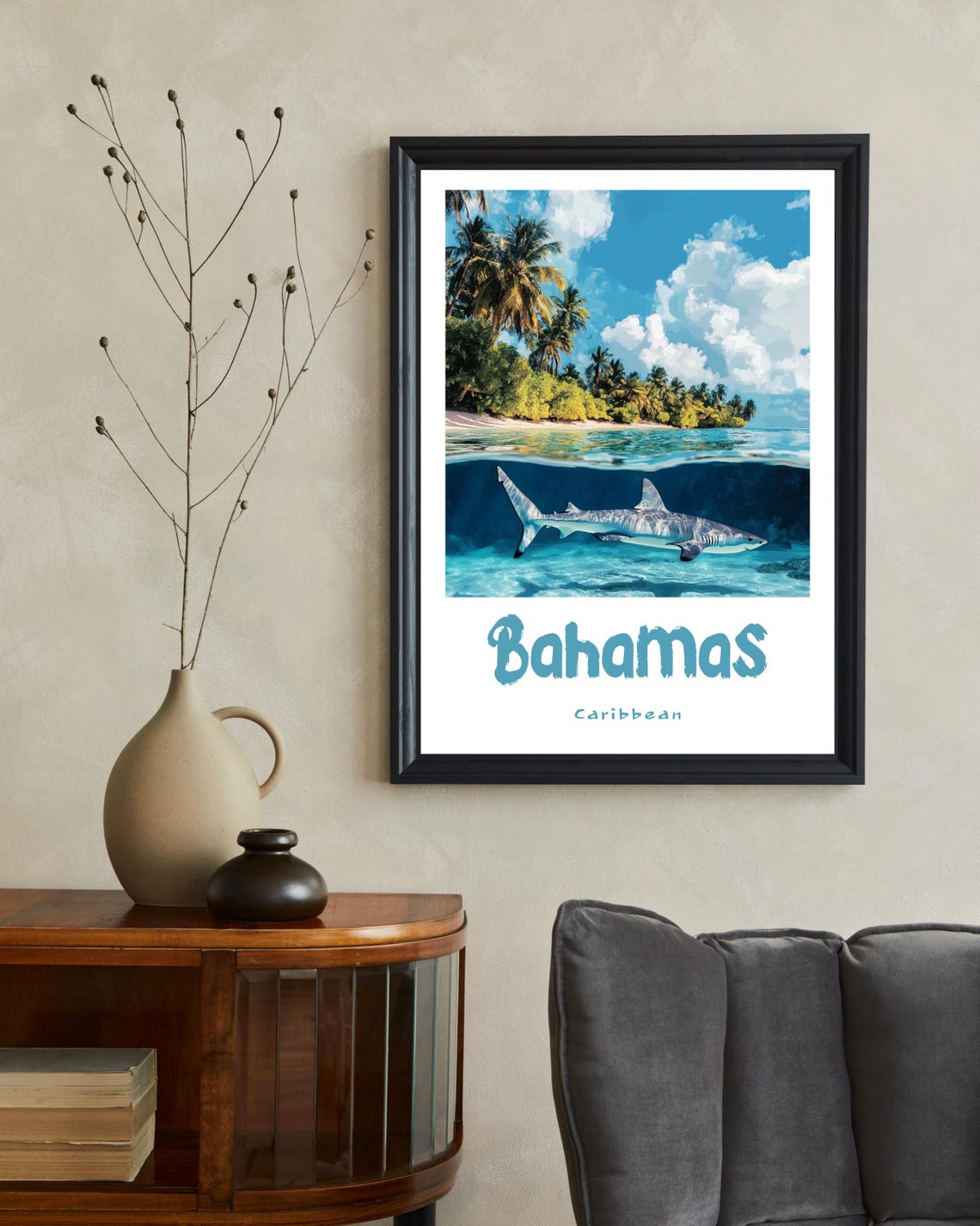 Tropical Shark Poster, Bahamas Travel Poster - Image 2